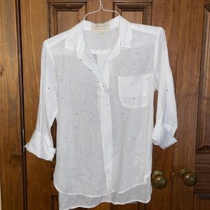 Cloth & Stone, white top with splattered paint look, linen, Ladies Sz Sm